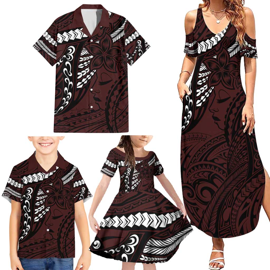 Polynesian Girl Tribal Tattoo Family Matching Summer Maxi Dress and Hawaiian Shirt Oxbood Vibe LT9 - Polynesian Pride