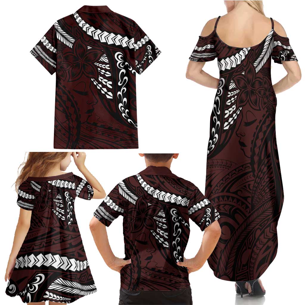 Polynesian Girl Tribal Tattoo Family Matching Summer Maxi Dress and Hawaiian Shirt Oxbood Vibe LT9 - Polynesian Pride