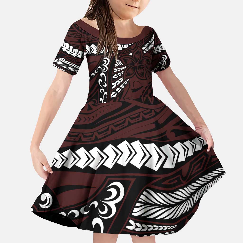 Polynesian Girl Tribal Tattoo Family Matching Tank Maxi Dress and Hawaiian Shirt Oxbood Vibe LT9 Daughter's Dress Oxblood - Polynesian Pride