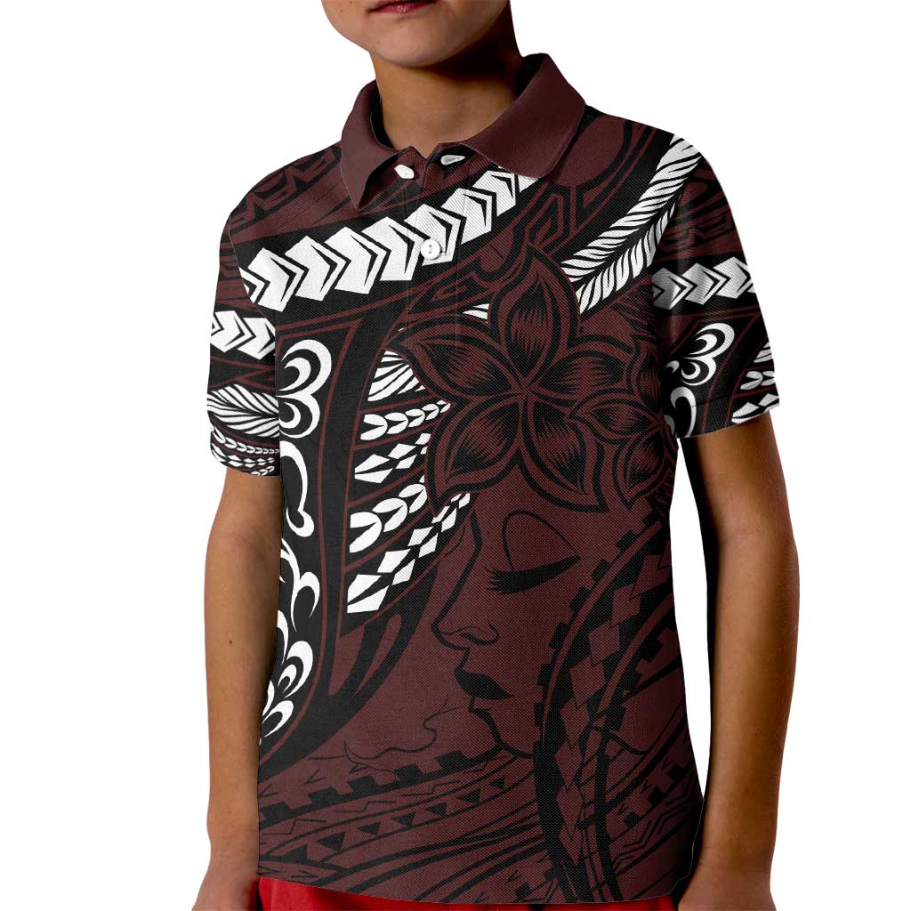 Polynesian Girl Tribal Tattoo Kid Polo Shirt Oxbood Vibe LT9 Kid Oxblood - Polynesian Pride