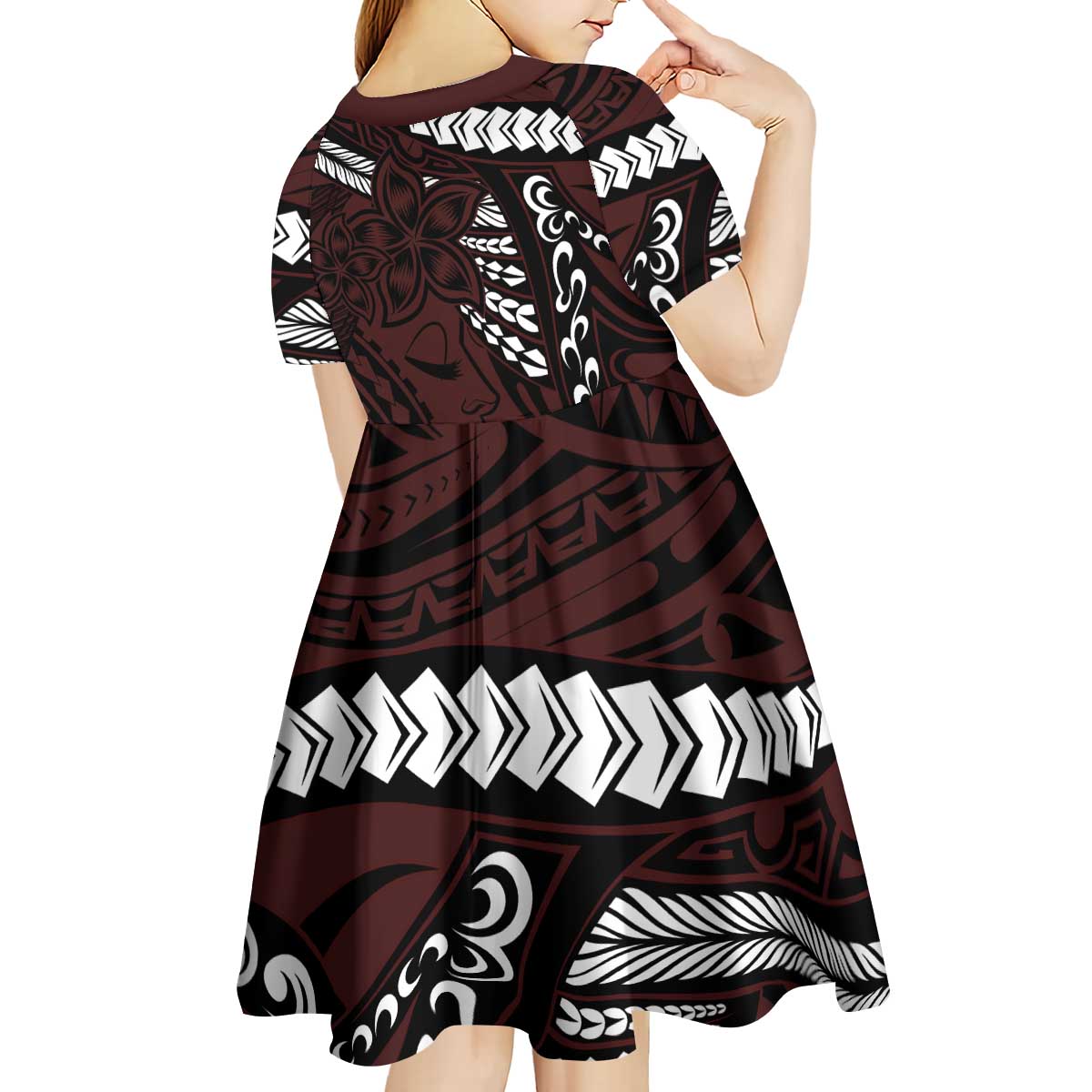 Polynesian Girl Tribal Tattoo Kid Short Sleeve Dress Oxbood Vibe LT9 - Polynesian Pride