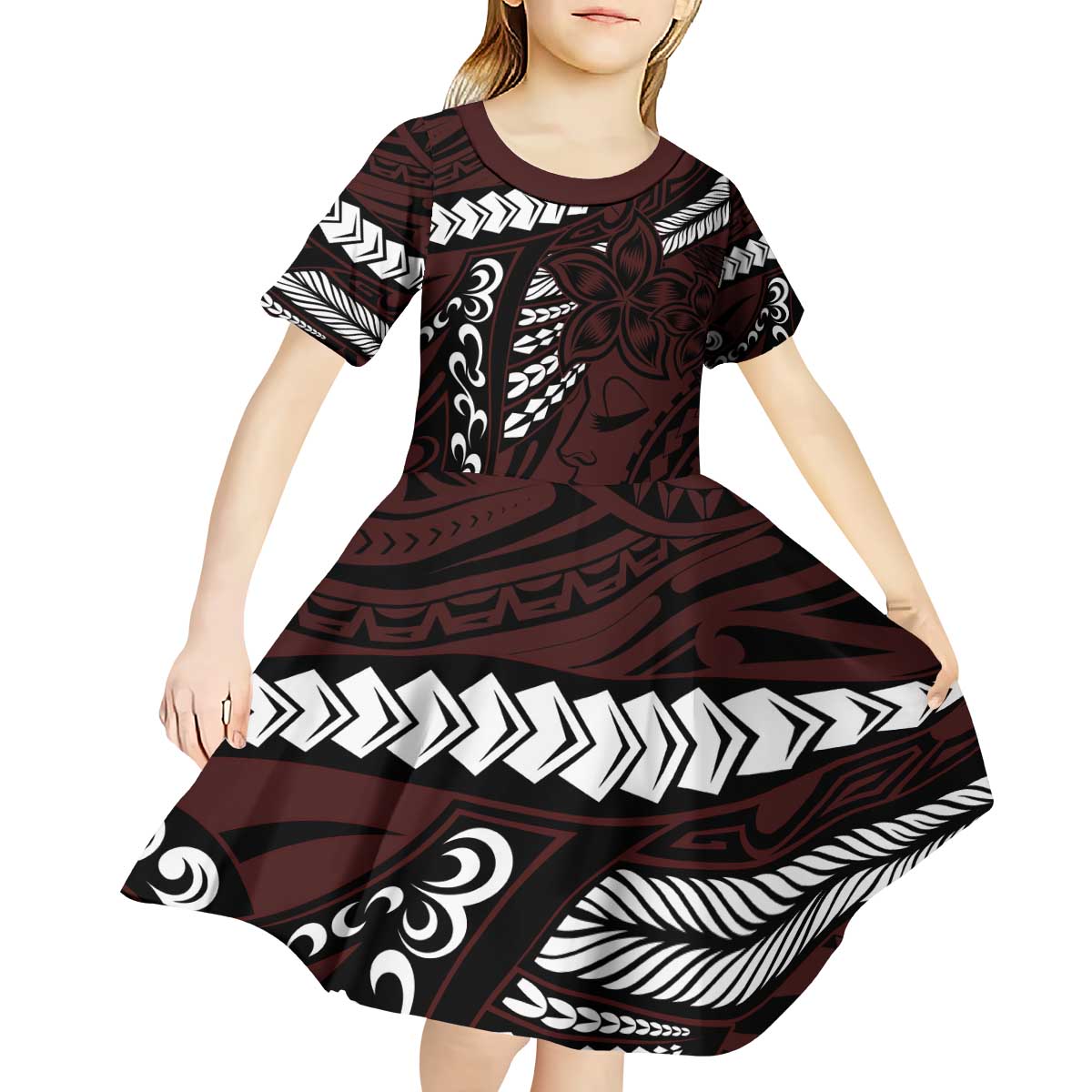 Polynesian Girl Tribal Tattoo Kid Short Sleeve Dress Oxbood Vibe LT9 - Polynesian Pride