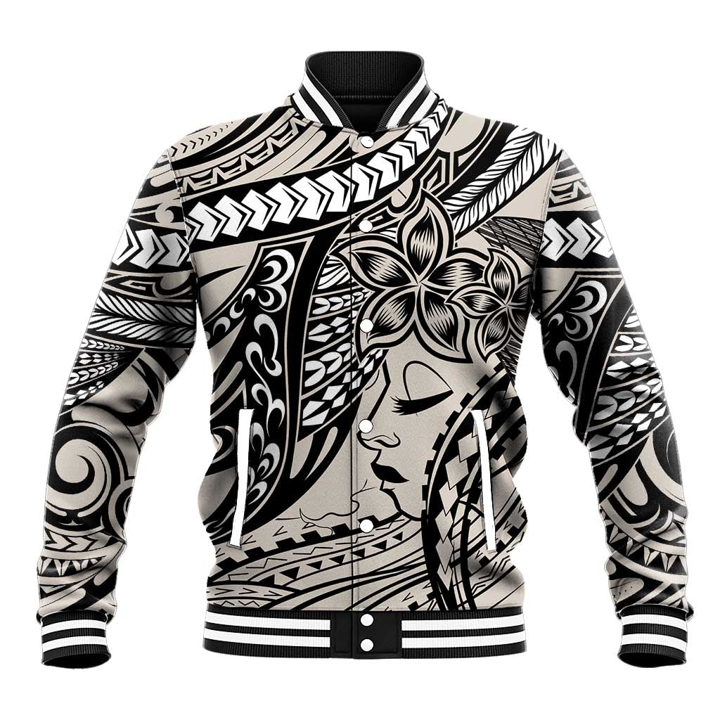 Polynesian Girl Tribal Tattoo Baseball Jacket Beige Vibe