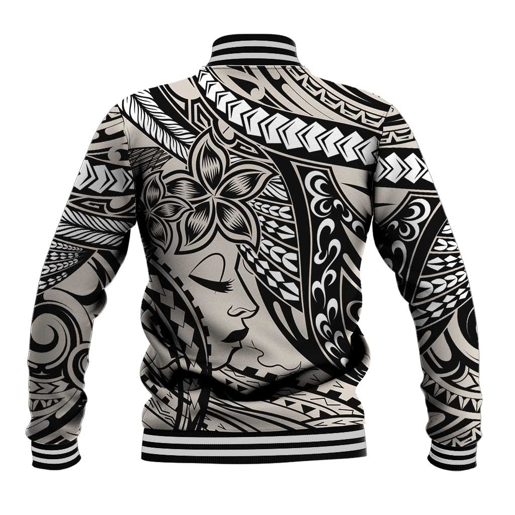 Polynesian Girl Tribal Tattoo Baseball Jacket Beige Vibe