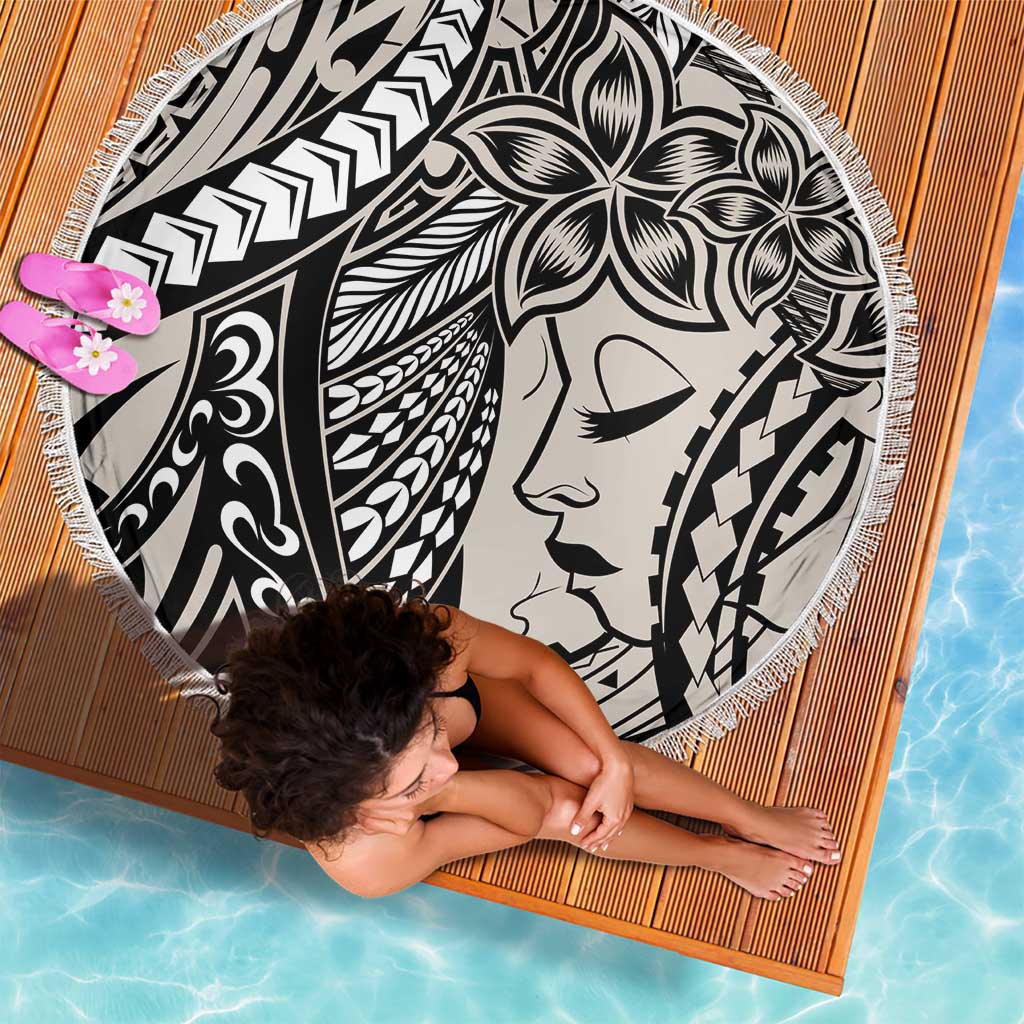 Polynesian Girl Tribal Tattoo Beach Blanket Beige Vibe