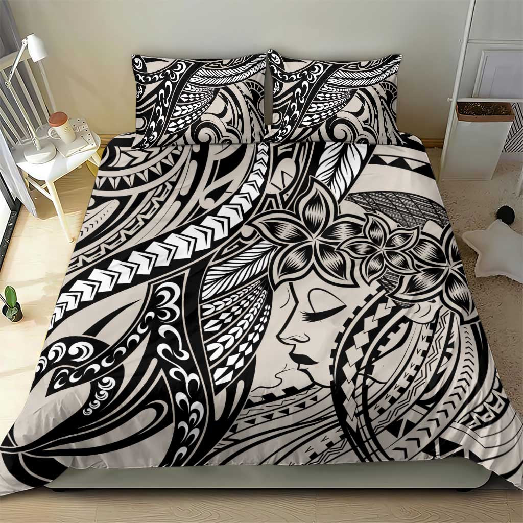 Polynesian Girl Tribal Tattoo Bedding Set Beige Vibe