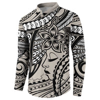 Polynesian Girl Tribal Tattoo Button Sweatshirt Beige Vibe LT9 - Polynesian Pride