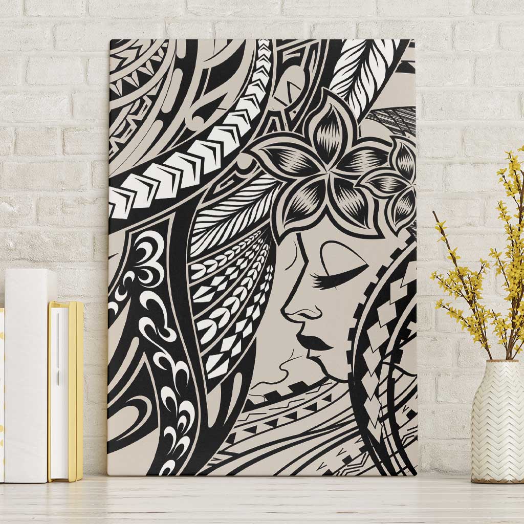 Polynesian Girl Tribal Tattoo Canvas Wall Art Beige Vibe