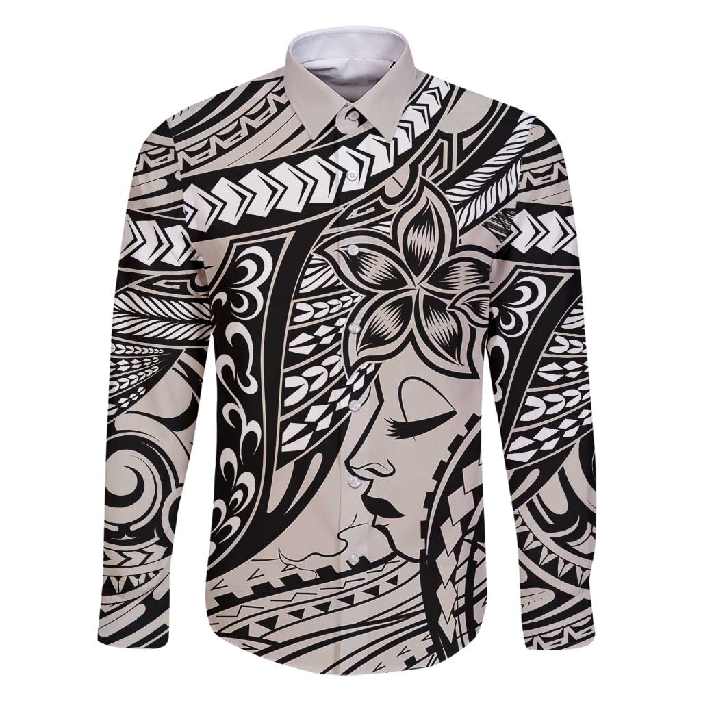 Polynesian Girl Tribal Tattoo Family Matching Long Sleeve Bodycon Dress and Hawaiian Shirt Beige Vibe