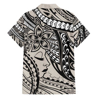 Polynesian Girl Tribal Tattoo Family Matching Off Shoulder Maxi Dress and Hawaiian Shirt Beige Vibe LT9 - Polynesian Pride