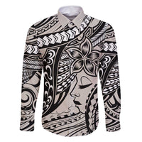 Polynesian Girl Tribal Tattoo Family Matching Off Shoulder Maxi Dress and Hawaiian Shirt Beige Vibe LT9 Dad's Shirt - Long Sleeve Beige - Polynesian Pride