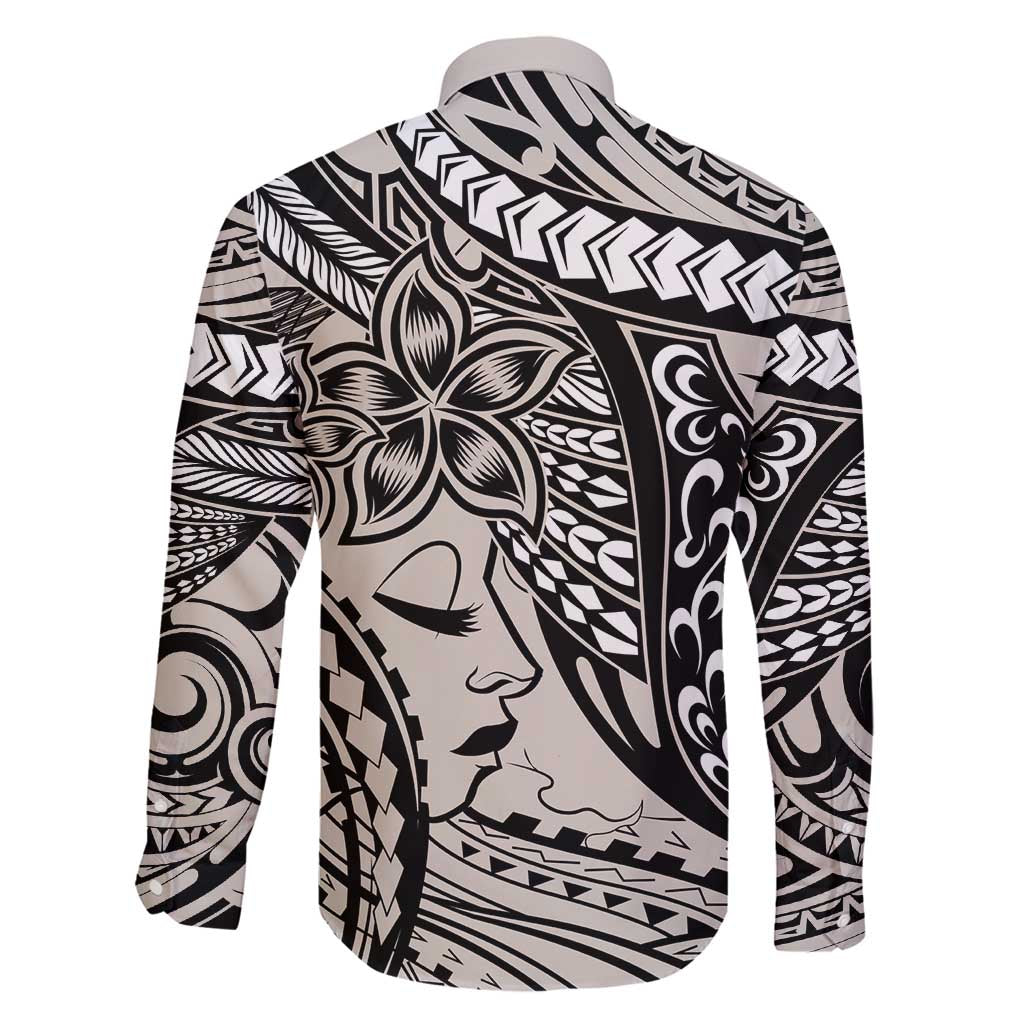 Polynesian Girl Tribal Tattoo Family Matching Off Shoulder Maxi Dress and Hawaiian Shirt Beige Vibe LT9 - Polynesian Pride
