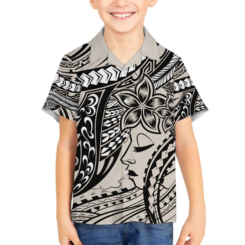 Polynesian Girl Tribal Tattoo Family Matching Off Shoulder Maxi Dress and Hawaiian Shirt Beige Vibe LT9 Son's Shirt Beige - Polynesian Pride