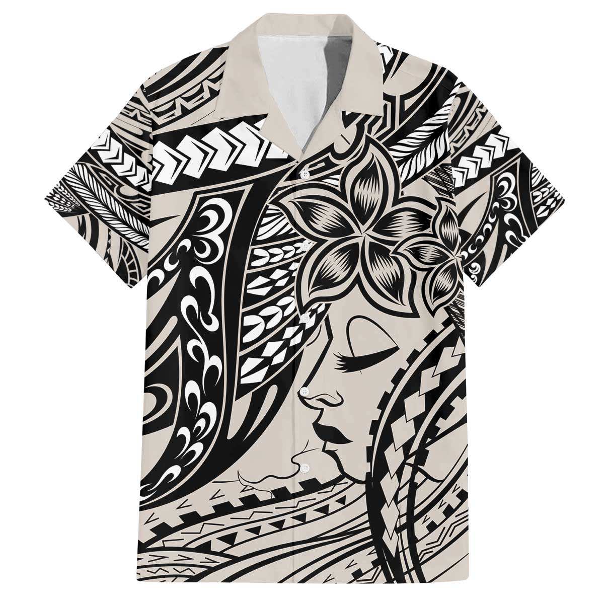 Polynesian Girl Tribal Tattoo Family Matching Off Shoulder Short Dress and Hawaiian Shirt Beige Vibe LT9 Dad's Shirt - Short Sleeve Beige - Polynesian Pride