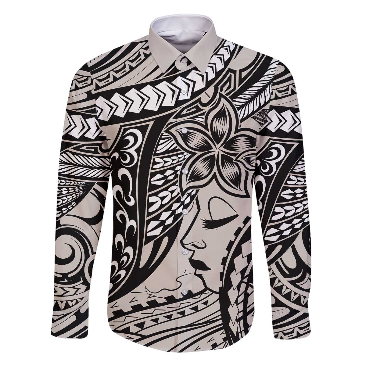 Polynesian Girl Tribal Tattoo Family Matching Off Shoulder Short Dress and Hawaiian Shirt Beige Vibe LT9 Dad's Shirt - Long Sleeve Beige - Polynesian Pride