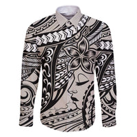 Polynesian Girl Tribal Tattoo Family Matching Off Shoulder Short Dress and Hawaiian Shirt Beige Vibe LT9 Dad's Shirt - Long Sleeve Beige - Polynesian Pride