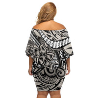 Polynesian Girl Tribal Tattoo Family Matching Off Shoulder Short Dress and Hawaiian Shirt Beige Vibe LT9 - Polynesian Pride