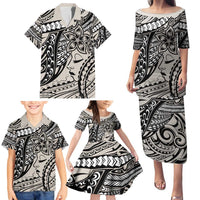 Polynesian Girl Tribal Tattoo Family Matching Puletasi and Hawaiian Shirt Beige Vibe LT9 - Polynesian Pride