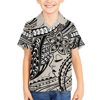Polynesian Girl Tribal Tattoo Family Matching Short Sleeve Bodycon Dress and Hawaiian Shirt Beige Vibe LT9 Son's Shirt Beige - Polynesian Pride
