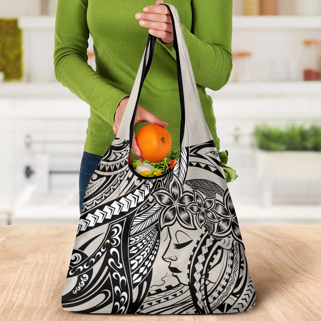 Polynesian Girl Tribal Tattoo Grocery Bag Beige Vibe