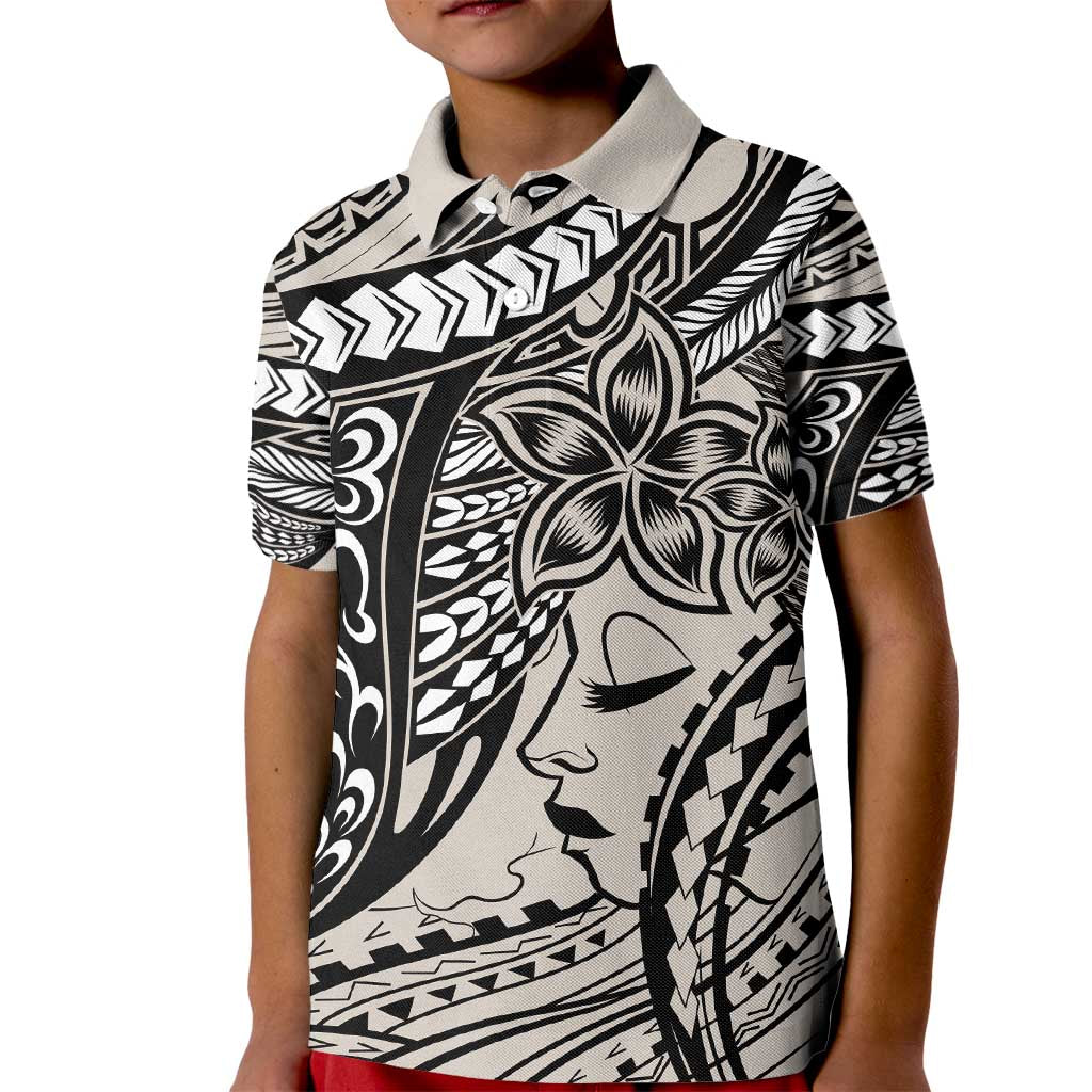 Polynesian Girl Tribal Tattoo Kid Polo Shirt Beige Vibe LT9 Kid Beige - Polynesian Pride