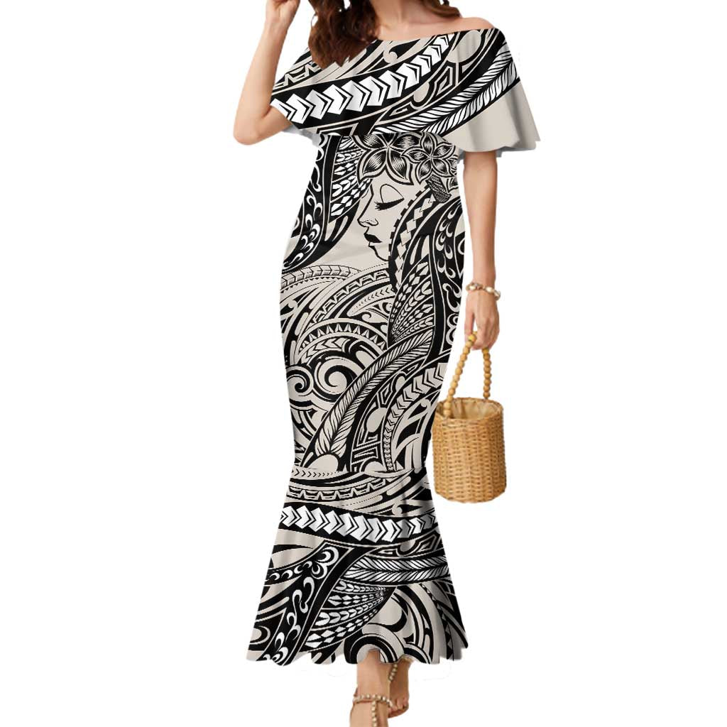 Polynesian Girl Tribal Tattoo Mermaid Dress Beige Vibe