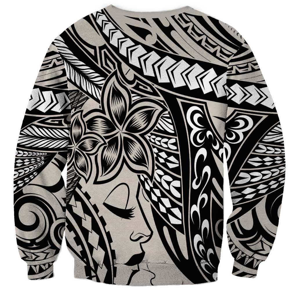Polynesian Girl Tribal Tattoo Sweatshirt Beige Vibe