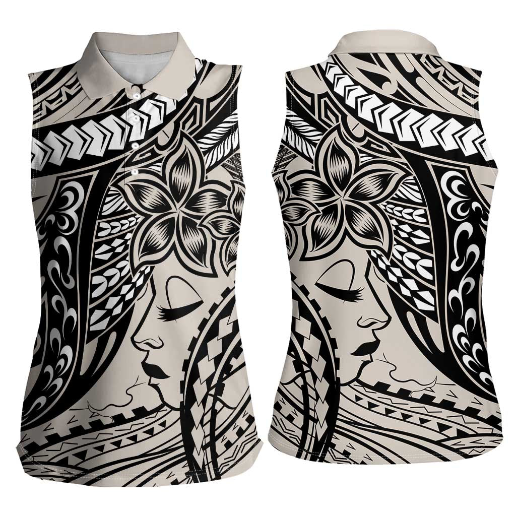 Polynesian Girl Tribal Tattoo Women Sleeveless Polo Shirt Beige Vibe LT9 - Polynesian Pride