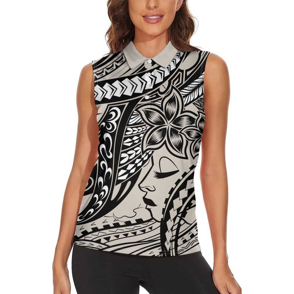 Polynesian Girl Tribal Tattoo Women Sleeveless Polo Shirt Beige Vibe LT9 - Polynesian Pride