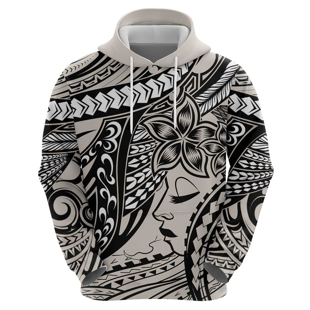 Polynesian Girl Tribal Tattoo Zip Hoodie Beige Vibe