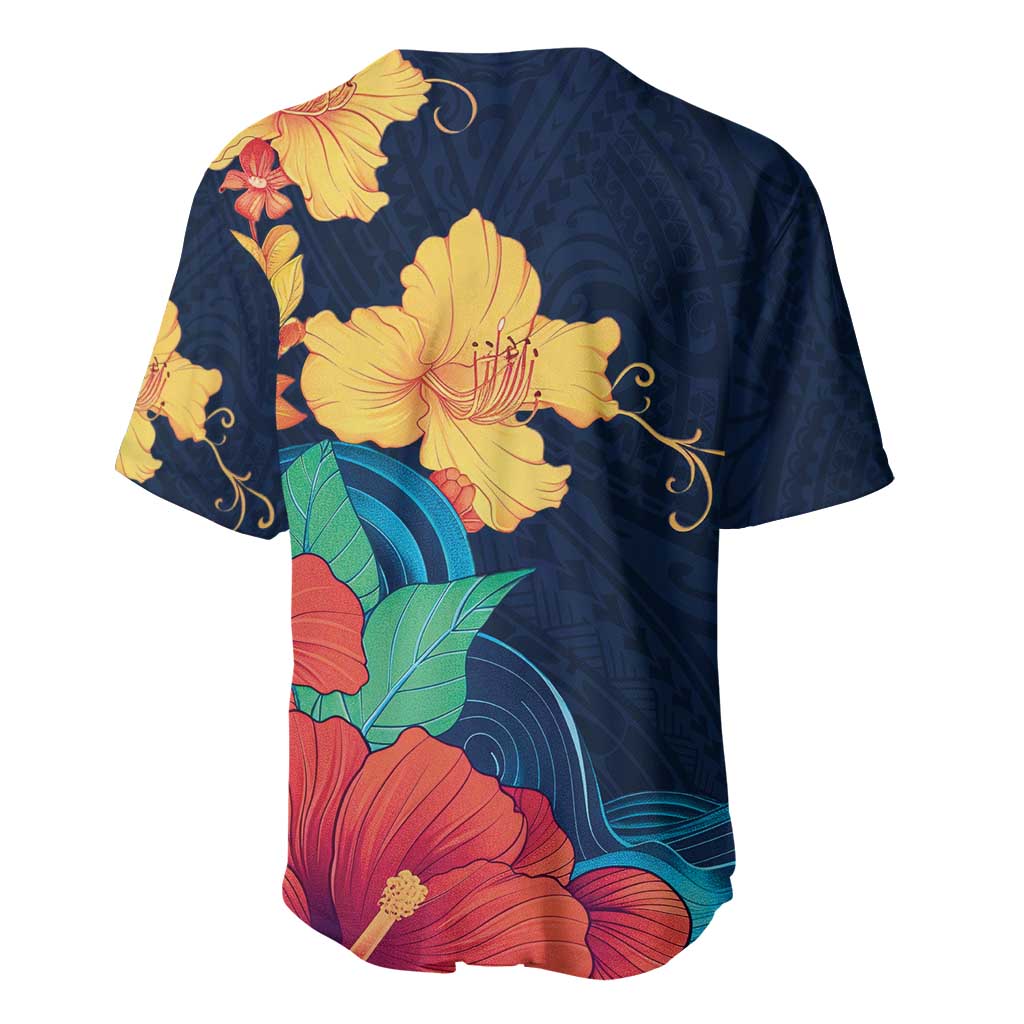 Polynesian Hibiscus Flower Waves Pattern Baseball Jersey LT9 - Polynesian Pride