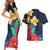 Polynesian Hibiscus Flower Waves Pattern Couples Matching Short Sleeve Bodycon Dress and Hawaiian Shirt