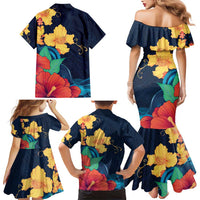 Polynesian Hibiscus Flower Waves Pattern Family Matching Mermaid Dress and Hawaiian Shirt
