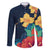 Polynesian Hibiscus Flower Waves Pattern Family Matching Mermaid Dress and Hawaiian Shirt
