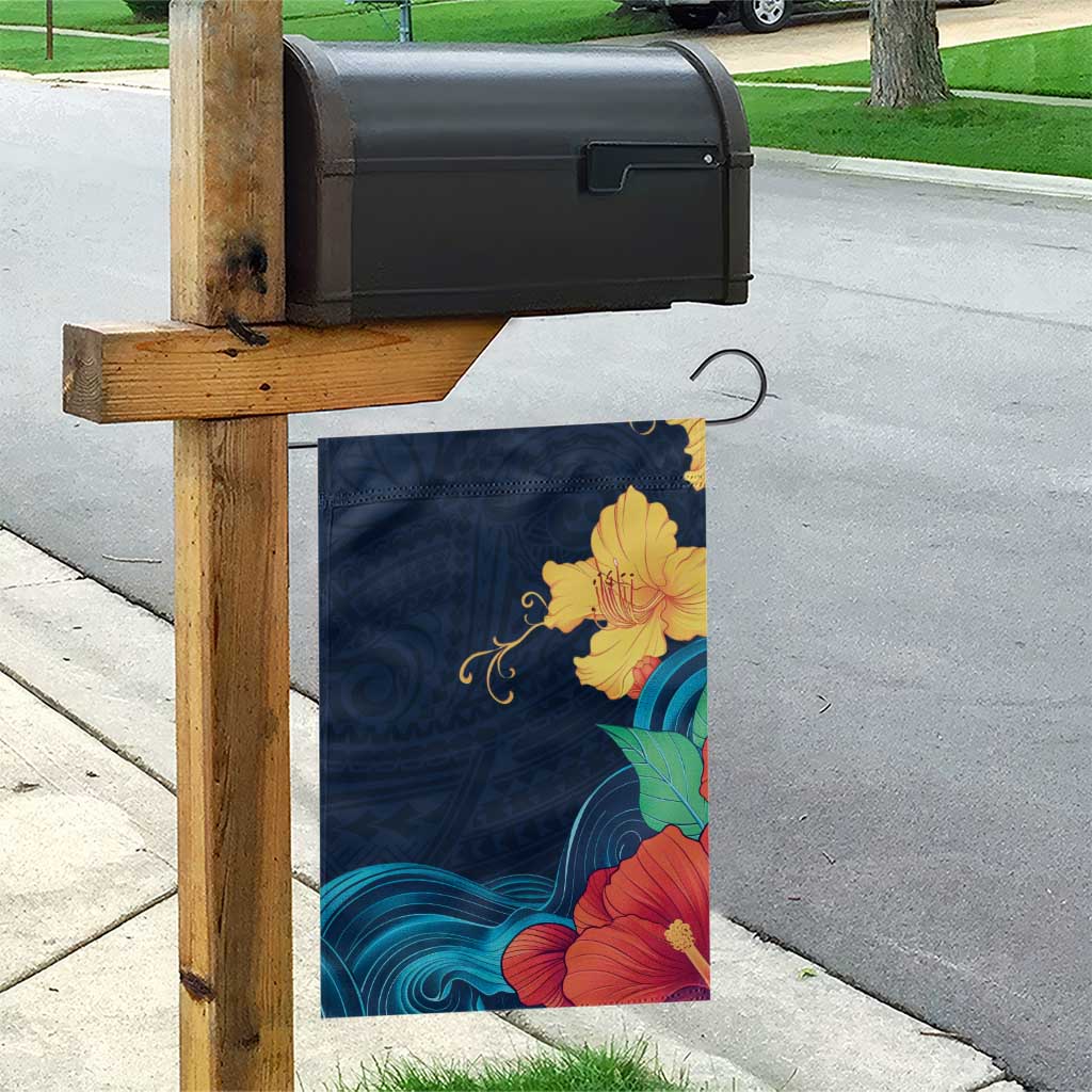 Polynesian Hibiscus Flower Waves Pattern Garden Flag