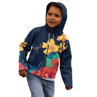 Polynesian Hibiscus Flower Waves Pattern Kid Hoodie