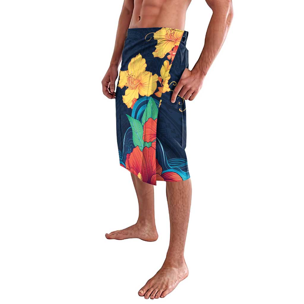 Polynesian Hibiscus Flower Waves Pattern Lavalava