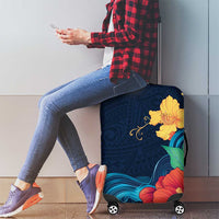 Polynesian Hibiscus Flower Waves Pattern Luggage Cover