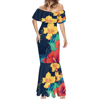Polynesian Hibiscus Flower Waves Pattern Mermaid Dress LT9 - Polynesian Pride