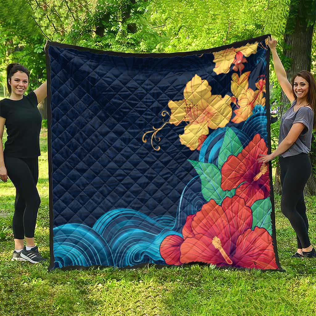 Polynesian Hibiscus Flower Waves Pattern Quilt LT9 - Polynesian Pride