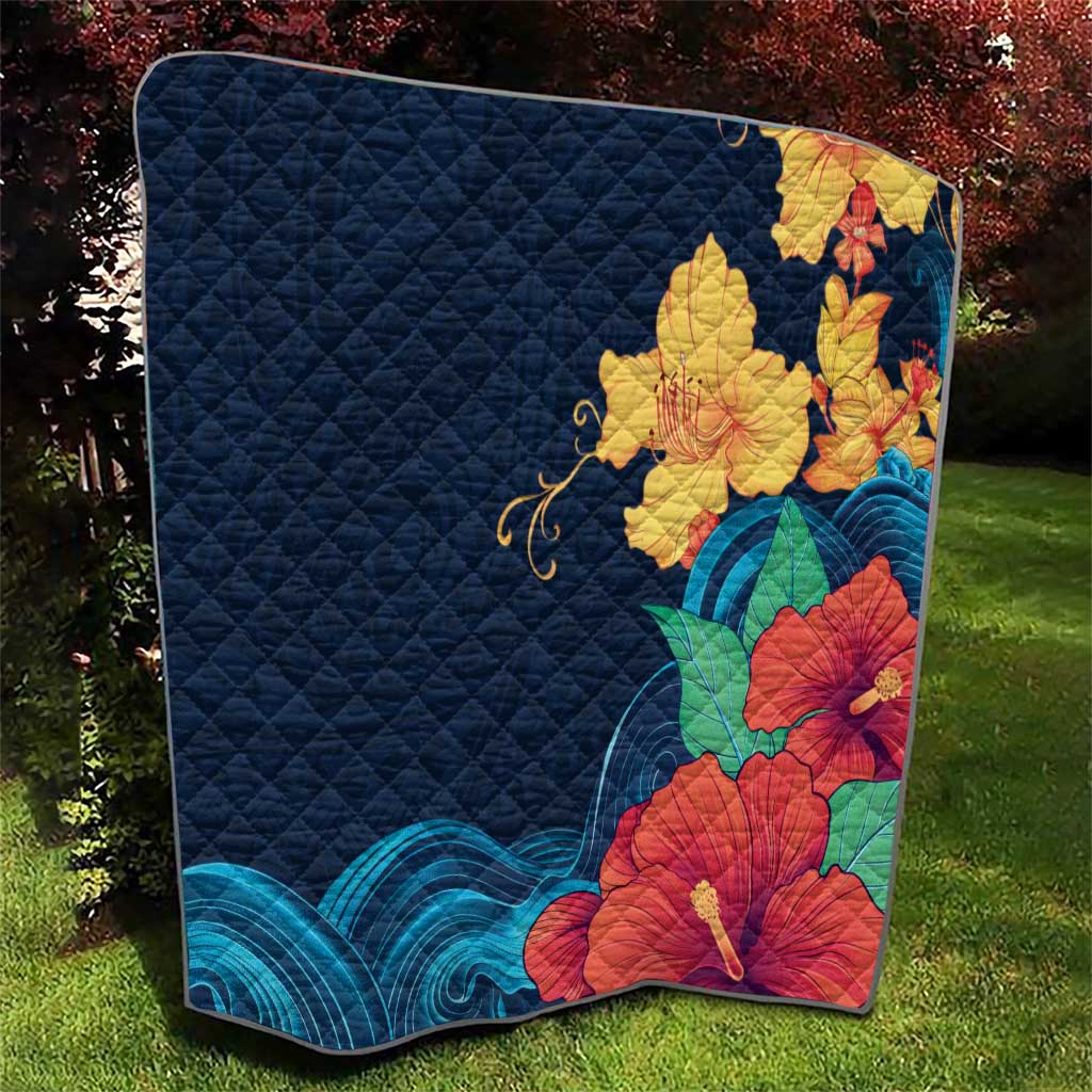 Polynesian Hibiscus Flower Waves Pattern Quilt LT9 - Polynesian Pride