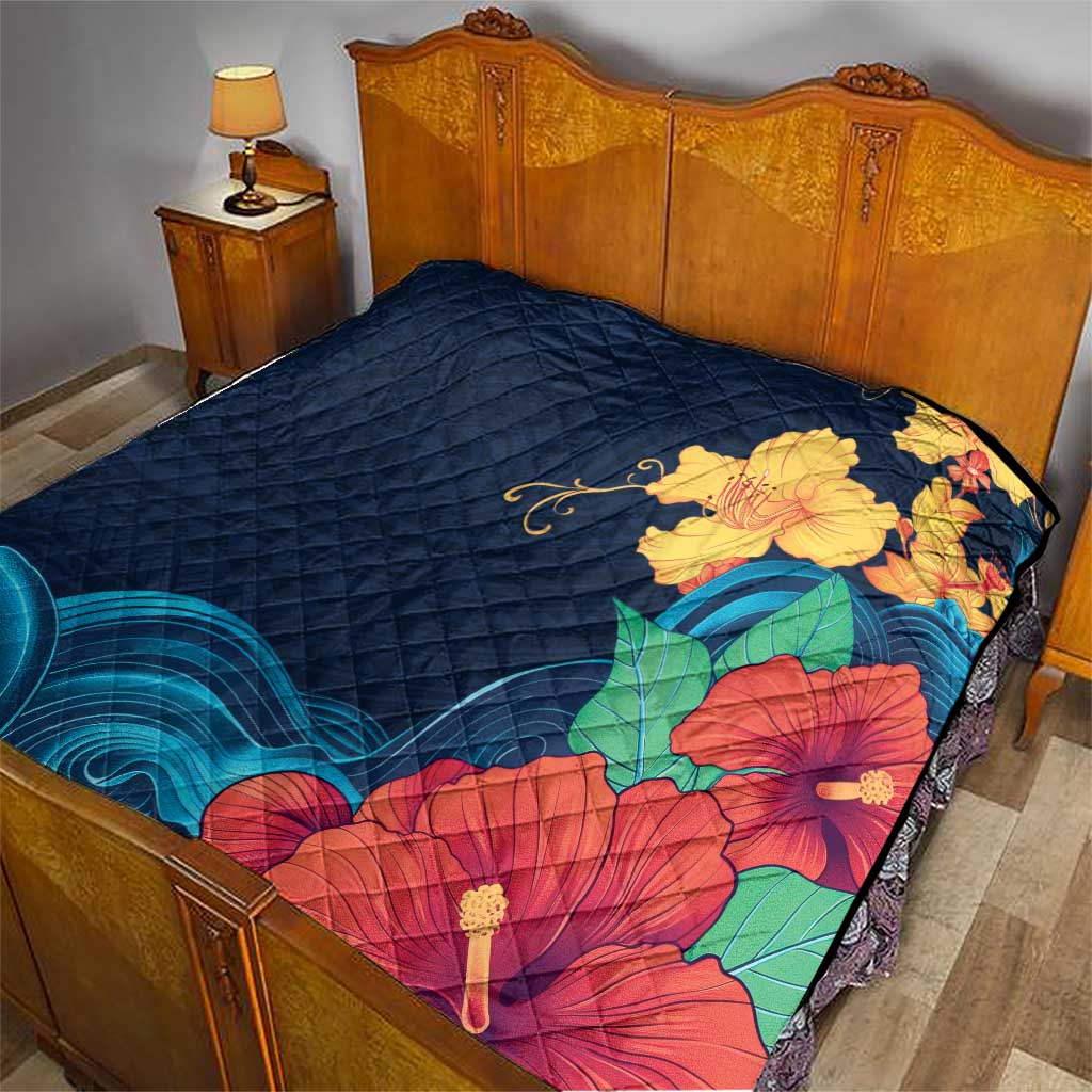 Polynesian Hibiscus Flower Waves Pattern Quilt LT9 - Polynesian Pride
