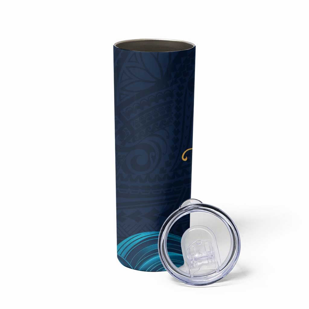Polynesian Hibiscus Flower Waves Pattern Skinny Tumbler