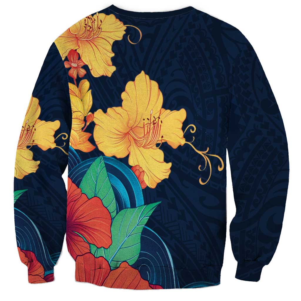 Polynesian Hibiscus Flower Waves Pattern Sweatshirt