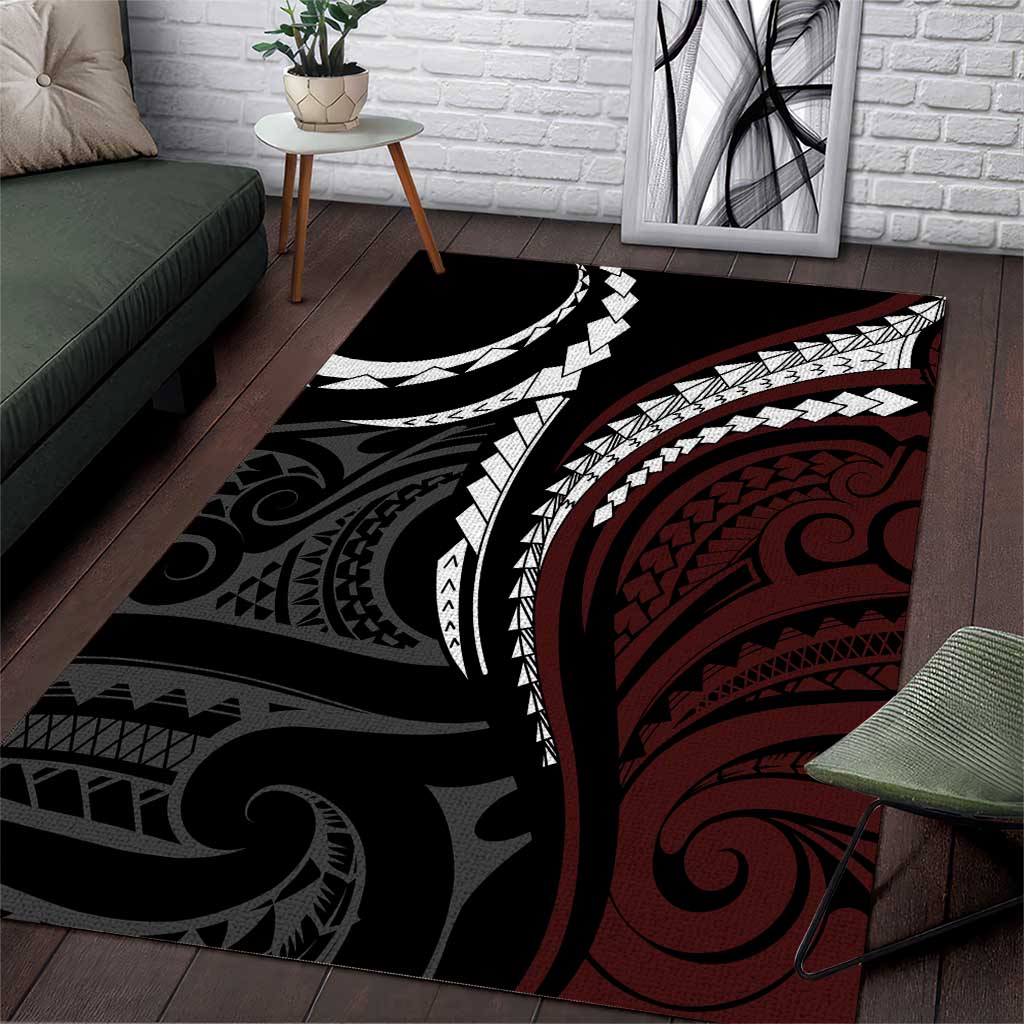 Polynesian Oxblood Line Art Tribal Tattoo Area Rug