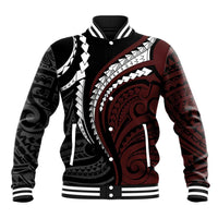 Polynesian Oxblood Line Art Tribal Tattoo Baseball Jacket