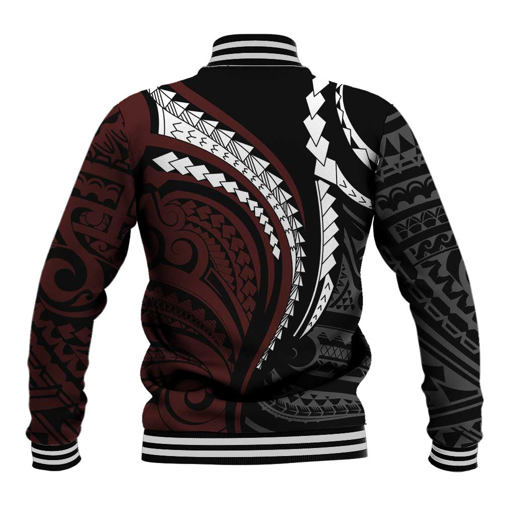 Polynesian Oxblood Line Art Tribal Tattoo Baseball Jacket