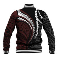 Polynesian Oxblood Line Art Tribal Tattoo Baseball Jacket