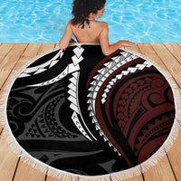 Polynesian Oxblood Line Art Tribal Tattoo Beach Blanket