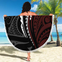 Polynesian Oxblood Line Art Tribal Tattoo Beach Blanket